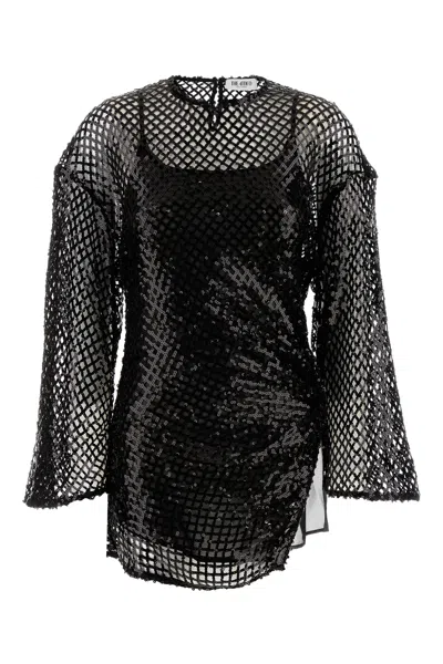 Attico The  Embellished Mesh Mini Dress In Black
