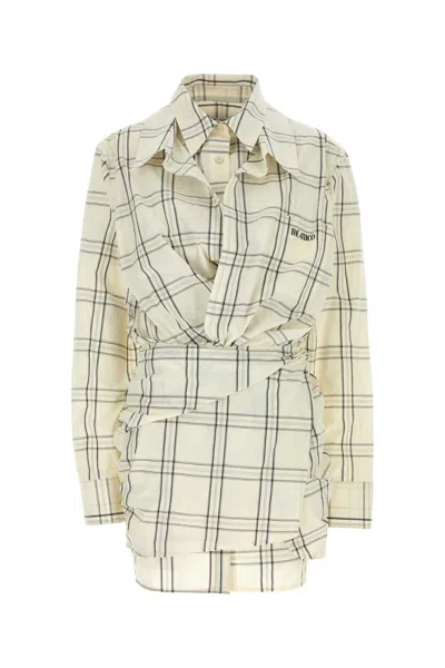 Attico The  Embroidered Cotton Mini Shirt Dress In Checked