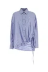 Attico The  Embroidered Cotton Oversize Shirt In Blue