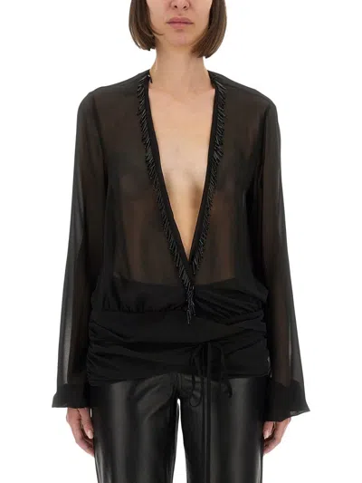 Attico The  Embroidered Georgette Blouse In Black