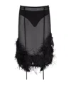 Attico Chic Low-waisted Midi Skirt With Feather Embellishment In Black
