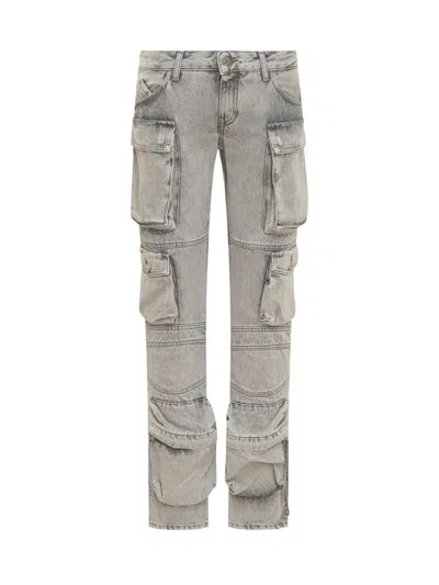 Attico Essie Denim Cargo Trousers In Grey