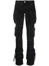 Attico Dark Wash Cargo Jeans With Logoed Buttons 15cm In Black