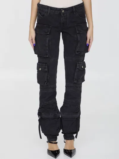 Attico Cotton Low-rise Skinny Cargo Jeans In Black