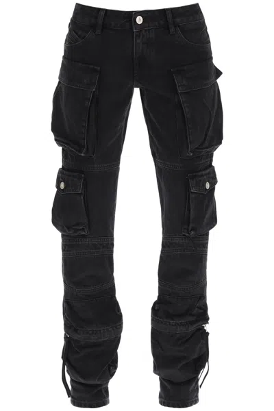 Attico Cotton Low-rise Skinny Cargo Jeans In Black