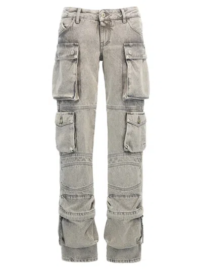 Attico 'essie' Distressed Cargo Trousers With Multiple Pockets In Grey