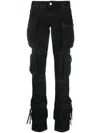 Attico Dark Wash Cargo Jeans With Logoed Buttons 15cm In Black