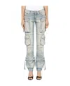Attico Essie Denim Low Waist Cargo Jeans In Gray