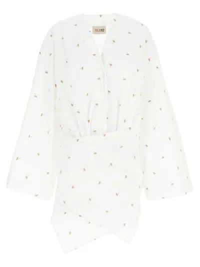 Attico Wrap Detail V-neckline Long Sleeves Dress In White