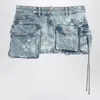 Attico Distressed Miniskirt With Multi-pocket Design And Belt Loops In Blue