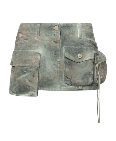 Attico Denim Skirt In Military Green