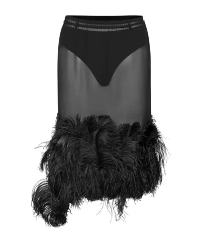 Attico The  Feather-trim Skirt In Black
