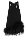 Attico Feathered Mini Dress In Black