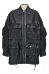Attico Oversize Cotton Fern Denim Jacket With Button And Drawstring