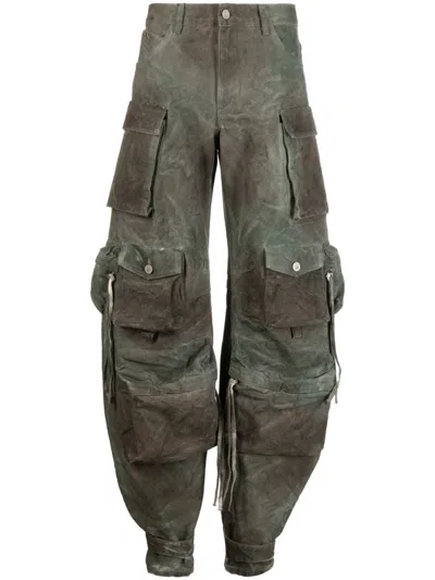 Attico Fern Tie-dye Long Cargo Pants In Stained Green Camouflage