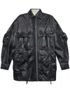 Attico Oversize Cotton Fern Denim Jacket With Button And Drawstring In Navy Blue