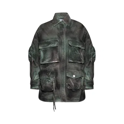 Pre-owned Attico The  Fern Short Coat 'stained Green Camo' | Women's Size 38