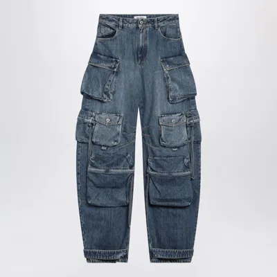 Attico Fern Washed Denim Cargo Pants In Blue
