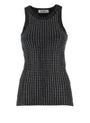 Attico Fitted Black Cotton Top With All-over Paillettes In Black
