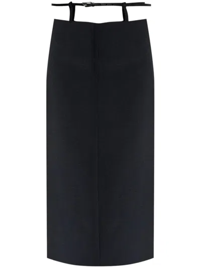 ATTICO THE ATTICO FITTED BLACK MIDI SKIRT