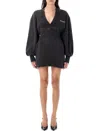 Attico V-neck Mini Dress With Embossed Logo In Black