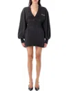 Attico V-neck Mini Dress With Embossed Logo In Black