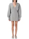 Attico Grey Mini Dress With V Neck And Logo Lettering On The Front In Gray