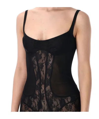 Attico The  Floral Lace Cropped Jumpsuit In Black