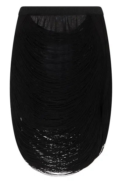 Attico Fringe Mini Skirt Smooth Streamlined Silhouette In Black