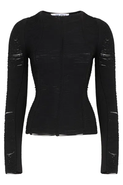 Attico Black Textured Round Neck Top
