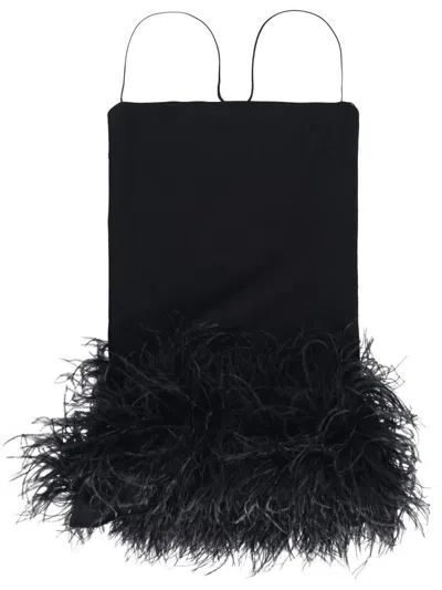 ATTICO THE ATTICO FUJIKO COMPACT TECHNO JERSEY WITH OSTRICH BOA FEATHERS MINI DRESS