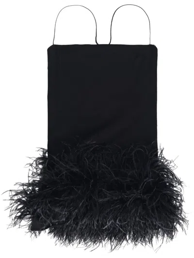 ATTICO THE ATTICO FUJIKO COMPACT TECHNO JERSEY WITH OSTRICH BOA FEATHERS MINI DRESS CLOTHING