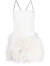 Attico White Fujiko Feather-trimmed Minidress In White