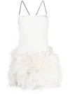 Attico White Fujiko Feather-trimmed Minidress In White