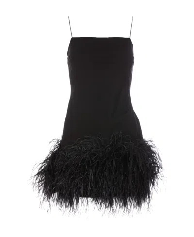 Attico The  Fujiko Feathers Sleeveless Dress In Black