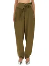 Attico Wool Gabardine Trousers High Waist Tie Wide Leg In Green