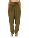 Attico Wool Gabardine Trousers High Waist Tie Wide Leg In Green