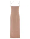 Attico Square Neckline Midi Dress With Spaghetti Straps In Brown