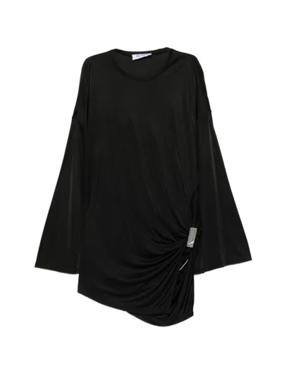Attico The  Gathered Asymmetric Dress In Black