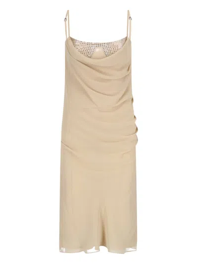 Attico Draped Cowl Neckline Spaghetti Straps In Beige