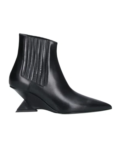 Attico Pointed Toe Ankle Boots With Geometric Heel In Black