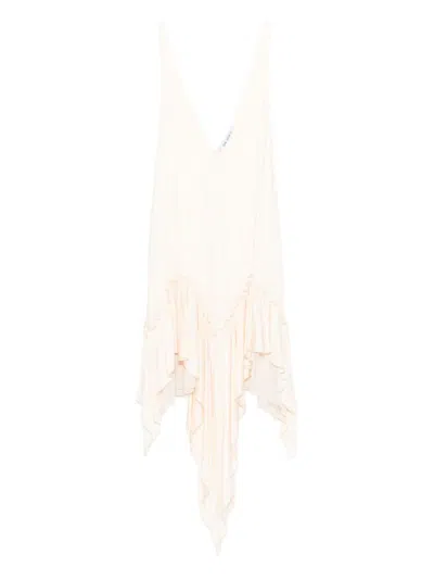 Attico Mini Dress With Asymmetrical Hem And Ruffle Detailing In White