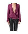 Attico Draped Front V-neck Ruched Blouse In Pink