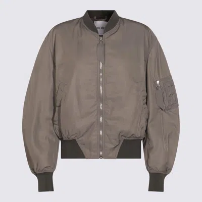 Attico Ribbed Long Sleeve Jacket With Zipper Pocket In Green