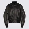 Attico Black Leather Bomber Jacket In Black