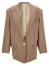 Attico Glen Oversized Single-breasted Blazer In Beige