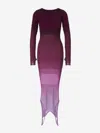 Attico Ribbed Midi Dress Long Sleeves In Gradient Detail
