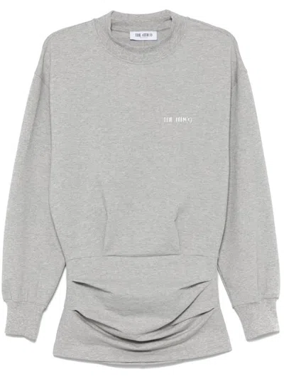 ATTICO THE ATTICO GRAY COTTON SHORT DRESS WITH A CREW NECK