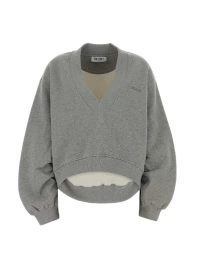 Attico Cotton V-neck Loose-fit Sweatshirt In Gray