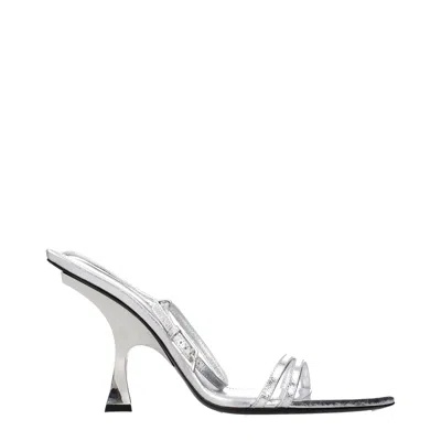 Attico The  Gray Leather Stiletto Heel Women's Sandals In Silver